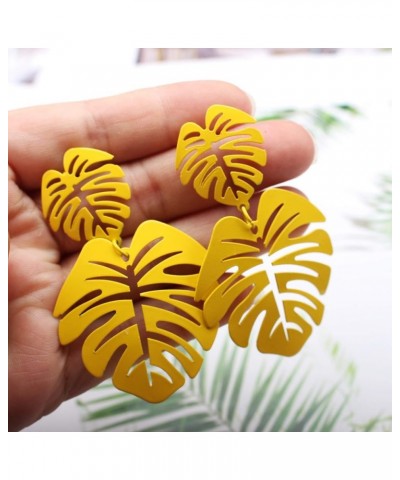 Silver Threader Earrings for Women - Monstera Yellow Palm Leaf Earrings Fashion Jewelry Gift Leaf Earrings $8.84 Earrings