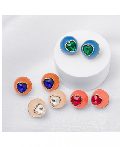 18K gold Plated Heart Shape Earrings For Women, contrast color Cabochon Stud Earrings For Girls, Modern Orb Shape Statement P...