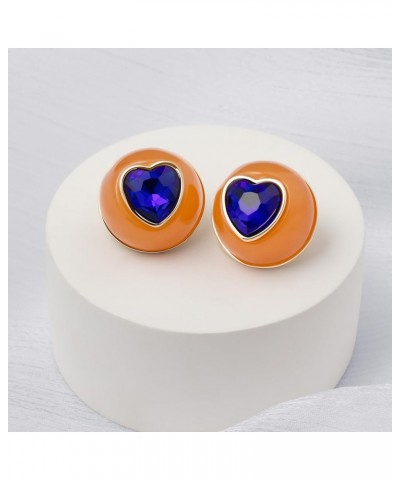 18K gold Plated Heart Shape Earrings For Women, contrast color Cabochon Stud Earrings For Girls, Modern Orb Shape Statement P...