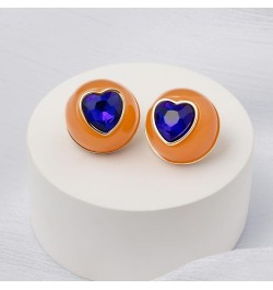 18K gold Plated Heart Shape Earrings For Women, contrast color Cabochon Stud Earrings For Girls, Modern Orb Shape Statement P...