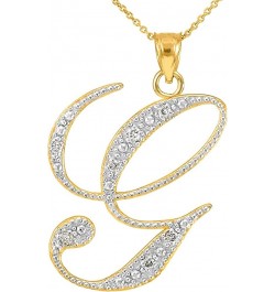 14K Yellow Gold Diamond Accented Dangling Cursive Initial A-Z Charm 4/5" Pendant Necklace (J-K Color, I1-I2 Clarity) - Choice...