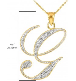 14K Yellow Gold Diamond Accented Dangling Cursive Initial A-Z Charm 4/5" Pendant Necklace (J-K Color, I1-I2 Clarity) - Choice...