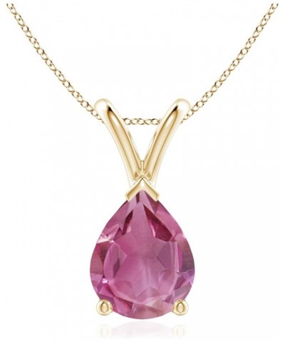 Natural Pink Tourmaline Solitaire Pendant Necklace for Women, Girls in 14K Solid Gold/Platinum/Sterling Silver | October Birt...