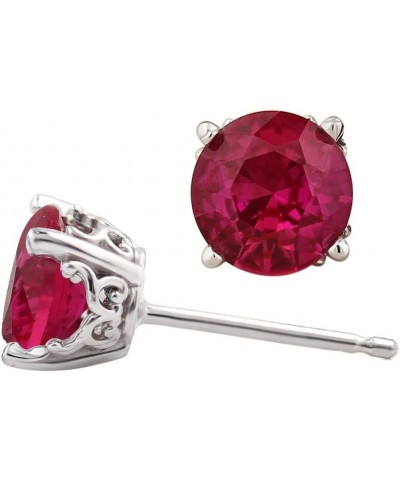 Solid 14k White Gold Gemstone Stud Earrings, 6mm Round each Lab-created Ruby $57.09 Earrings