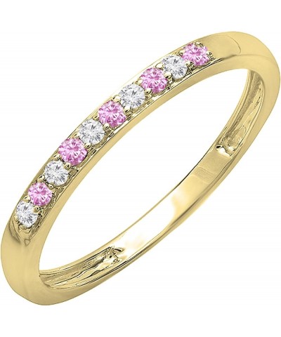 Round Pink Sapphire & White Diamond Alternate Stone Wedding Band for Women in 10K Gold 6 Yellow Gold $83.88 Bracelets