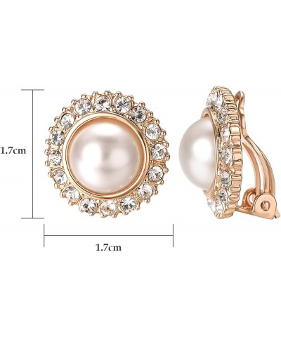 Pearl Earrings for Women Round Faux Ivory Pearl Clip On Earring 18K Gold Plated Non Pierced Earrings Cluster CZ Pearl Clips o...