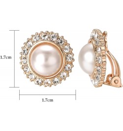 Pearl Earrings for Women Round Faux Ivory Pearl Clip On Earring 18K Gold Plated Non Pierced Earrings Cluster CZ Pearl Clips o...