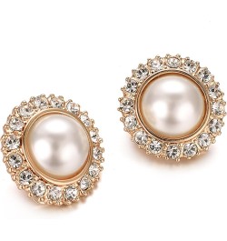 Pearl Earrings for Women Round Faux Ivory Pearl Clip On Earring 18K Gold Plated Non Pierced Earrings Cluster CZ Pearl Clips o...