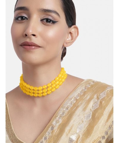 Gold Plated Pearl Beaded Choker Necklace With Stud Earrings For Women Traditional Jewelry Set Maroon-2 $12.00 Jewelry Sets