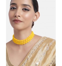 Gold Plated Pearl Beaded Choker Necklace With Stud Earrings For Women Traditional Jewelry Set Maroon-2 $12.00 Jewelry Sets