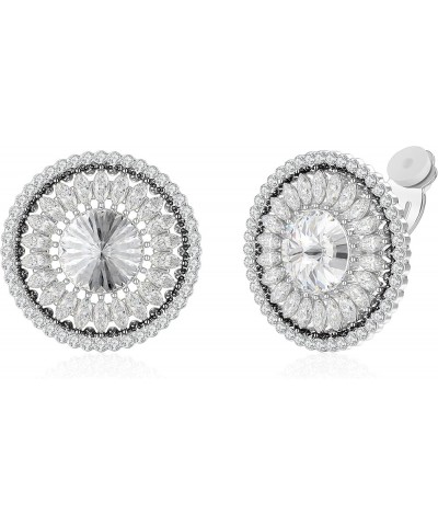 Clip on Earrings for Women Cubic Zirconia Silver Plated Big Clip on Stud Earrings Round Vintage CZ Clip Earrings Hypoallergen...