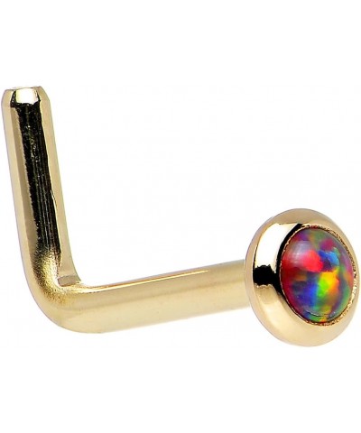 Solid 14k Yellow Gold 2mm Fire Red Synthetic Opal L Shaped Nose Stud Ring 18 Gauge 1/4 $22.13 Body Jewelry