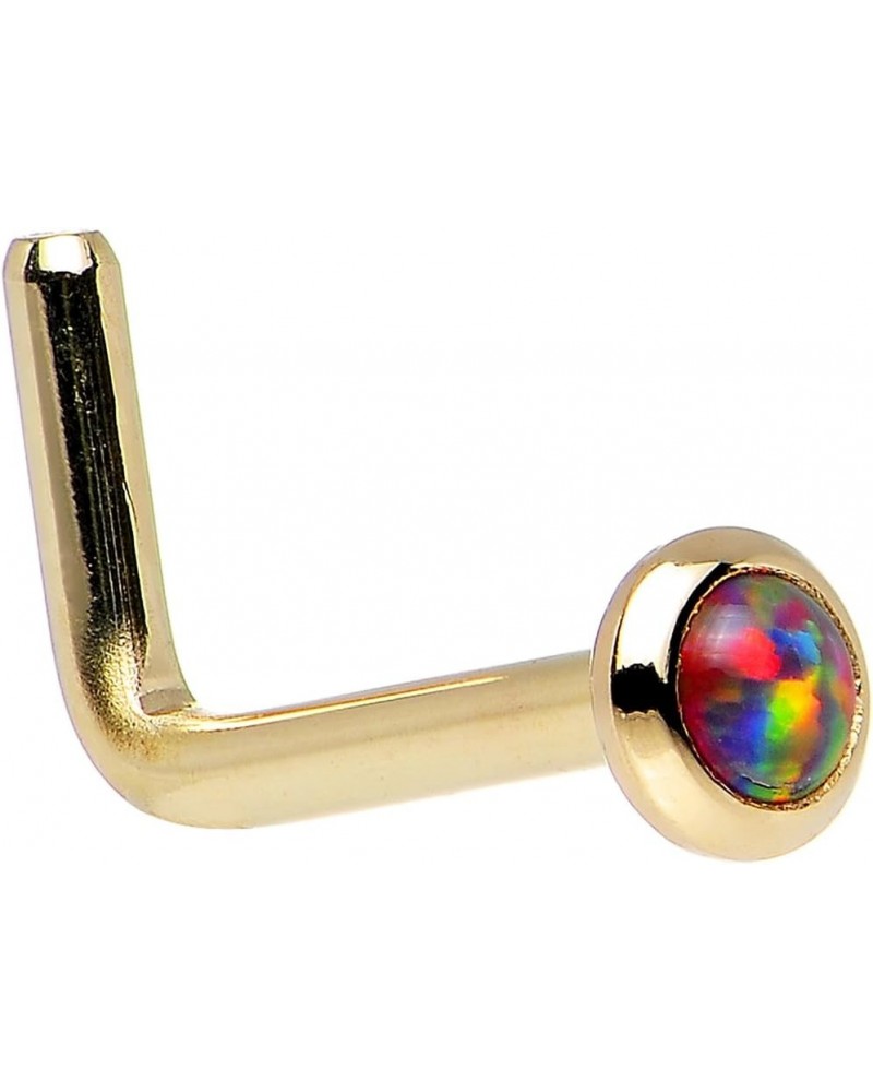 Solid 14k Yellow Gold 2mm Fire Red Synthetic Opal L Shaped Nose Stud Ring 18 Gauge 1/4 $22.13 Body Jewelry