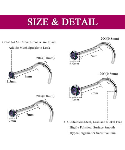 20G 18G Nose Rings Studs Stainless Steel Nose Rings for Women Men Round CZ Nose Bone L Shaped Screw Nose Stud Ring Set Nostri...