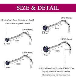 20G 18G Nose Rings Studs Stainless Steel Nose Rings for Women Men Round CZ Nose Bone L Shaped Screw Nose Stud Ring Set Nostri...