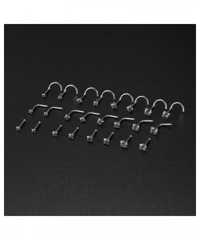 20G 18G Nose Rings Studs Stainless Steel Nose Rings for Women Men Round CZ Nose Bone L Shaped Screw Nose Stud Ring Set Nostri...