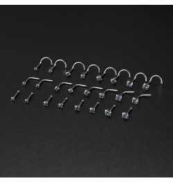 20G 18G Nose Rings Studs Stainless Steel Nose Rings for Women Men Round CZ Nose Bone L Shaped Screw Nose Stud Ring Set Nostri...