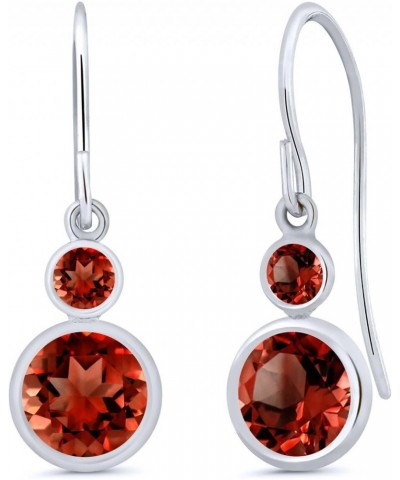 14K White Gold Red Garnet Drop Dangle Earrings For Women (2.24 Cttw, Gemstone January Birthstone, Round 6MM and 3MM) $31.50 E...