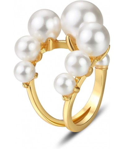 Large Golden Statement Pearl Ring Wide Cocktail Open Adjustable Ring June Birth Stone Friendship Jewelry $13.46 Rings