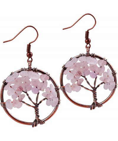 Tumbled Stone Tree of Life Dangle Earrings for Women pink 18k copper plated $9.80 Earrings