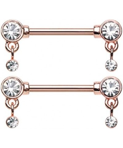 14GA Stainless Steel CZ Crystal Dangle Barbell Nipple Rings, Sold as a Pair Rold Gold Tone/Clear $9.03 Body Jewelry