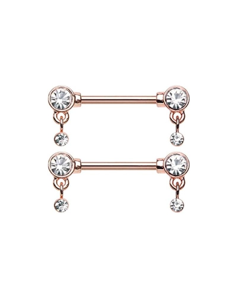 14GA Stainless Steel CZ Crystal Dangle Barbell Nipple Rings, Sold as a Pair Rold Gold Tone/Clear $9.03 Body Jewelry