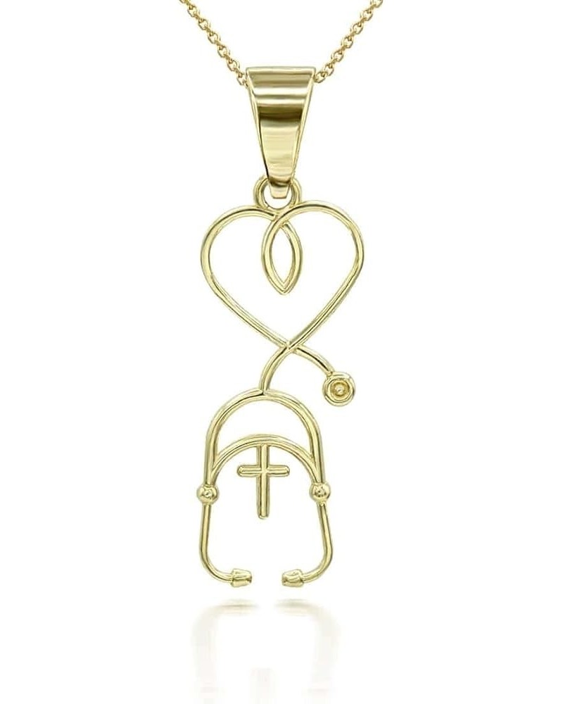 Dainty 10k Gold Cross Stethoscope Pendant Necklace Yellow Gold 16.0 Inches $67.99 Necklaces