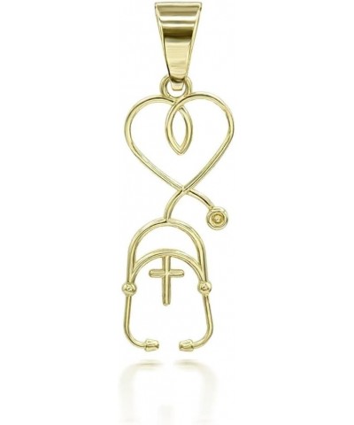 Dainty 10k Gold Cross Stethoscope Pendant Necklace Yellow Gold 16.0 Inches $67.99 Necklaces