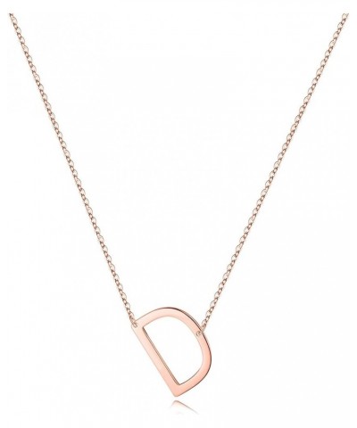 S925 Sterling Silver Sideways Initial Necklaces for Women, Dainty Rose Gold Sterling Silver Letter A-Z Pendant Necklace Silve...