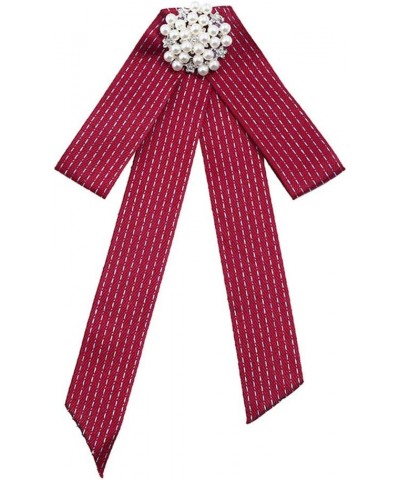 Crystal Pearl Bow Brooch Pre-Tied Neck Tie Brooch Pin Striped Ribbon Bow Tie for Women Wedding Party Bow Tie Red $8.88 Brooch...