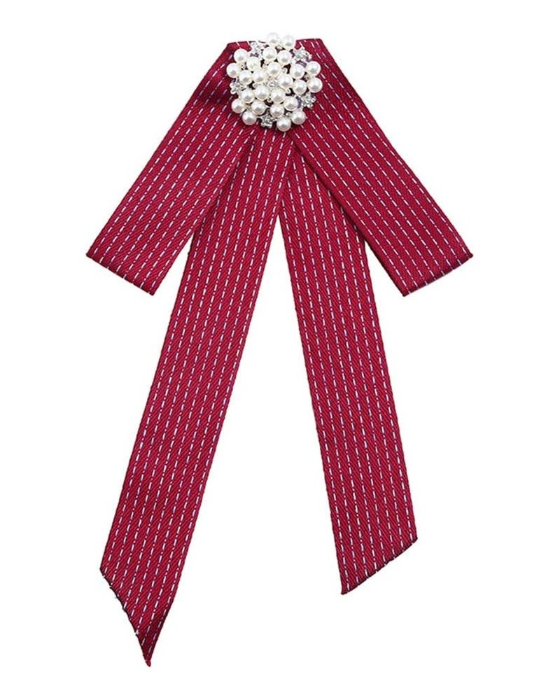 Crystal Pearl Bow Brooch Pre-Tied Neck Tie Brooch Pin Striped Ribbon Bow Tie for Women Wedding Party Bow Tie Red $8.88 Brooch...