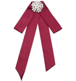 Crystal Pearl Bow Brooch Pre-Tied Neck Tie Brooch Pin Striped Ribbon Bow Tie for Women Wedding Party Bow Tie Red $8.88 Brooch...