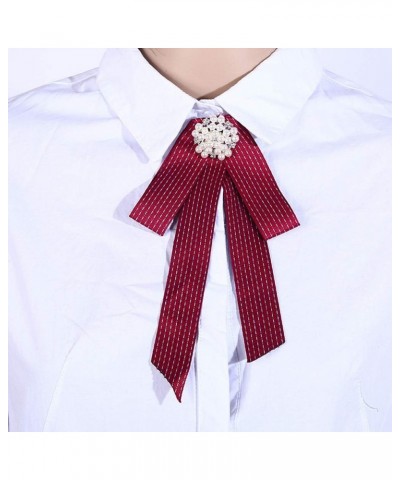 Crystal Pearl Bow Brooch Pre-Tied Neck Tie Brooch Pin Striped Ribbon Bow Tie for Women Wedding Party Bow Tie Red $8.88 Brooch...