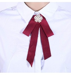 Crystal Pearl Bow Brooch Pre-Tied Neck Tie Brooch Pin Striped Ribbon Bow Tie for Women Wedding Party Bow Tie Red $8.88 Brooch...