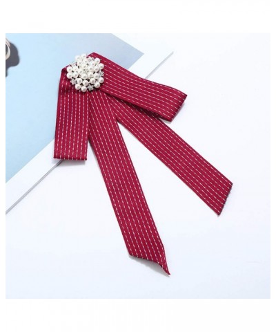 Crystal Pearl Bow Brooch Pre-Tied Neck Tie Brooch Pin Striped Ribbon Bow Tie for Women Wedding Party Bow Tie Red $8.88 Brooch...