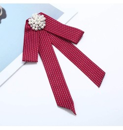 Crystal Pearl Bow Brooch Pre-Tied Neck Tie Brooch Pin Striped Ribbon Bow Tie for Women Wedding Party Bow Tie Red $8.88 Brooch...