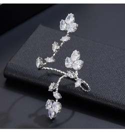 Silver Rings Cubic Zirconia Leaf Shape Opening Adjustable Ring Cocktail Jewelry for Women Rosebud Leaf $12.59 Rings