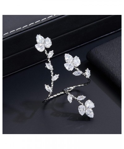 Silver Rings Cubic Zirconia Leaf Shape Opening Adjustable Ring Cocktail Jewelry for Women Rosebud Leaf $12.59 Rings