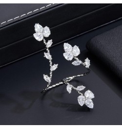 Silver Rings Cubic Zirconia Leaf Shape Opening Adjustable Ring Cocktail Jewelry for Women Rosebud Leaf $12.59 Rings