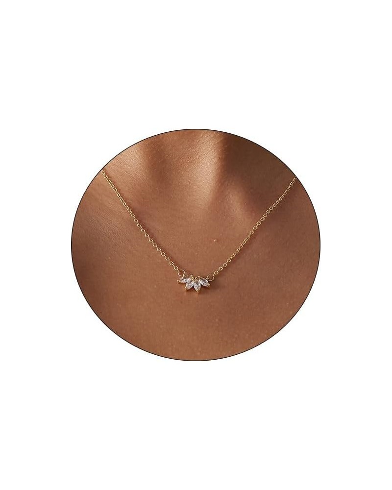 Gold Necklace for Women,Dainty Gold Necklaces 14k Gold Plated Diamond Necklaces Cute CZ Solitaire Choker Necklaces for Women ...