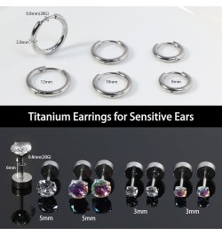 Titanium Earrings for Sensitive Ears, Flat Back Stud Earrings Hoop Earrings Set for Women, Hypoallergenic Surgical Stainless ...