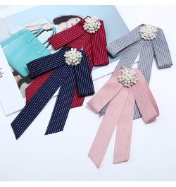 Crystal Pearl Bow Brooch Pre-Tied Neck Tie Brooch Pin Striped Ribbon Bow Tie for Women Wedding Party Bow Tie Red $8.88 Brooch...