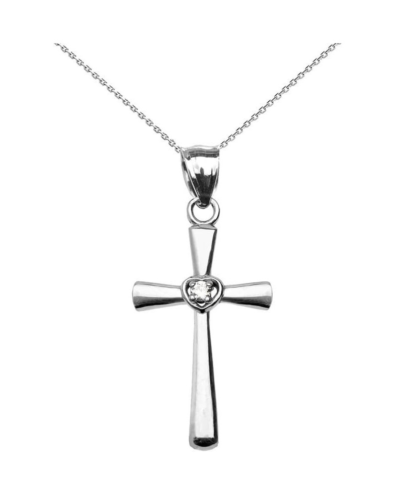 Solitaire Diamond Heart Cross Pendant Necklace in 10k White Gold 22.0 Inches $87.39 Necklaces