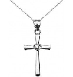 Solitaire Diamond Heart Cross Pendant Necklace in 10k White Gold 22.0 Inches $87.39 Necklaces