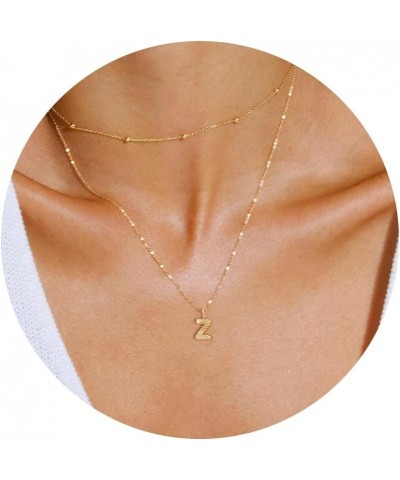 Gold Initial Necklaces for Women Girls, 14K Gold Plated Initial Necklaces | Layered Initial Letter Necklaces | Initial Tag Pe...