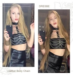 Punk Layered Body Chain Black Leather Bra Caged Harness Choker Bra Chains Gothic Black $11.19 Body Jewelry