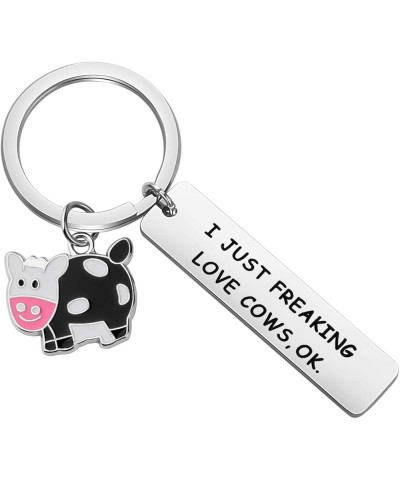 Cute Animal Cow Jewelry Cow Lover Gift I Just Freaking Love Cows OK Cow Keychain Silver $6.75 Pendants