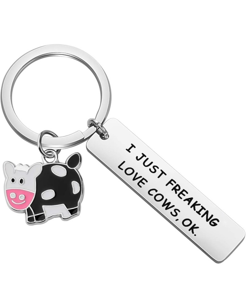 Cute Animal Cow Jewelry Cow Lover Gift I Just Freaking Love Cows OK Cow Keychain Silver $6.75 Pendants