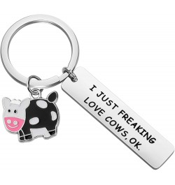 Cute Animal Cow Jewelry Cow Lover Gift I Just Freaking Love Cows OK Cow Keychain Silver $6.75 Pendants