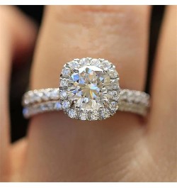 2pcs Full Diamond Ring Set, Exquisite Stackable Square Diamond Engagement Wedding Jewelry Birthday Mother's Day Valentine's D...